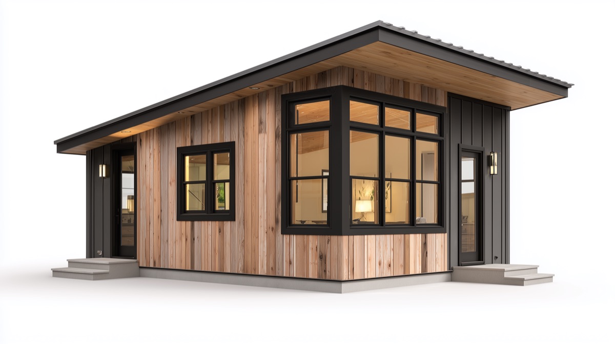 Modern wood-and-black single-story ADU built by Renovar Construction