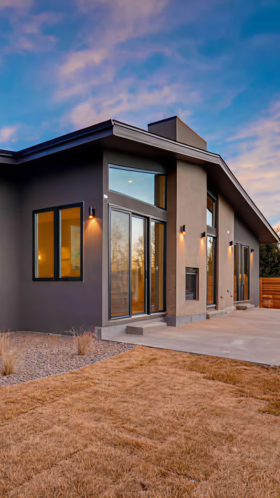 Custom home at dusk, Denver, CO