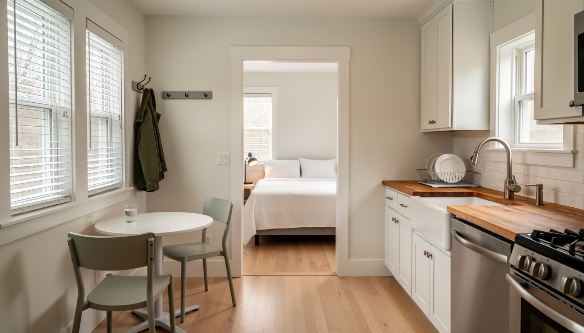 One bedroom ADU kitchen and living area